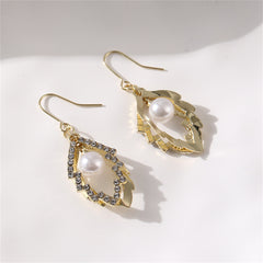 Pearl & Cubic Zirconia 18K Gold-Plated Stacked Leaves Drop Earrings