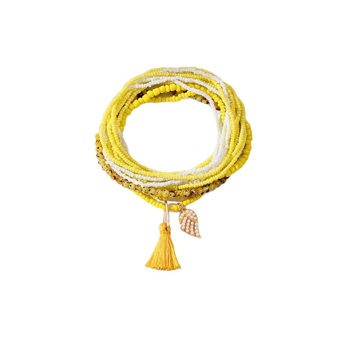 Yellow Howlite & Quartz 18K Gold-Plated Tassel Stretch Anklet