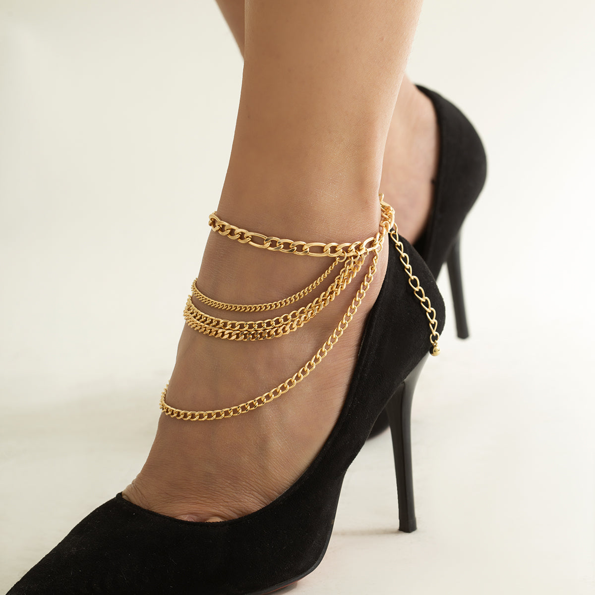 18K Gold-Plated Layered Curb Chain Anklet