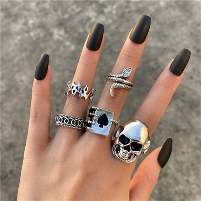 Silver-Plated Oxidized Skull Ring Set, jewelry gift sets for women, elegant gift for her, front view