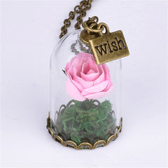Pink Velvet Rose & 18K Gold-Plated 'Wish' Glass Pendant Necklace