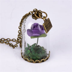 Purple Velvet Rose & 18K Gold-Plated 'Wish' Glass Pendant Necklace