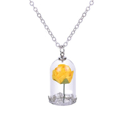 Silver-Plated & Yellow Velvet Rose Pendant Necklace