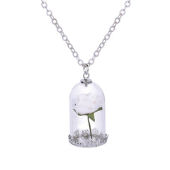 Silver-Plated & White Velvet Rose Pendant Necklace