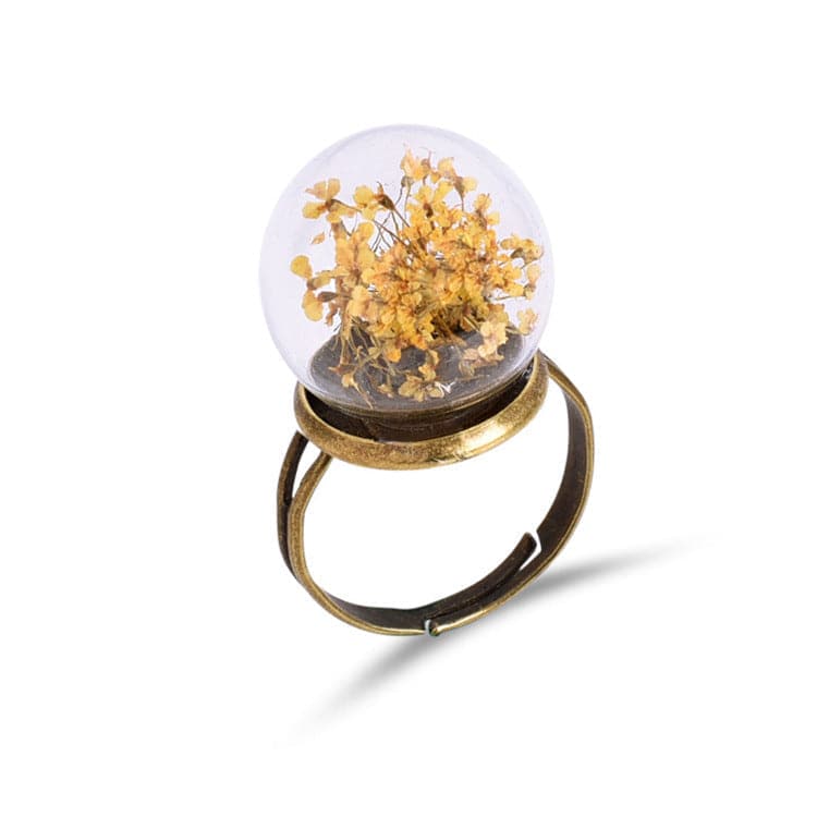 Yellow Gypsophila and Crystal Blossom Dome Ring, statement rings for women, everyday style, front view