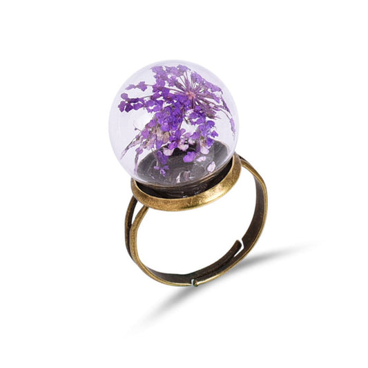 Light Purple Gypsophila and Crystal Blossom Dome Ring, statement rings for women, everyday style, front view