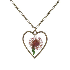 Red Pressed Flower & 18K Gold-Plated Heart Pendant Necklace