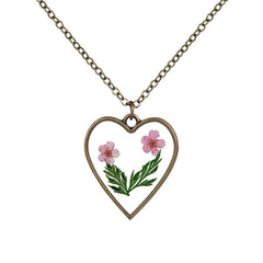 Pink Pressed Flower & 18K Gold-Plated Heart Pendant Necklace