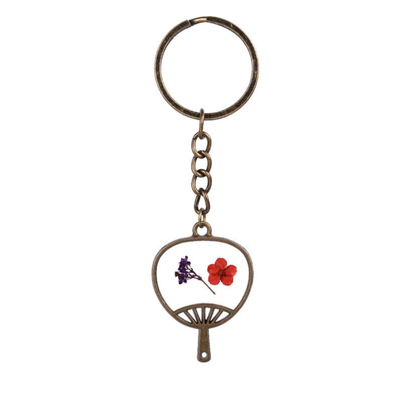 Purple Peach Blossom & 18K Gold-Plated Fan Keychain
