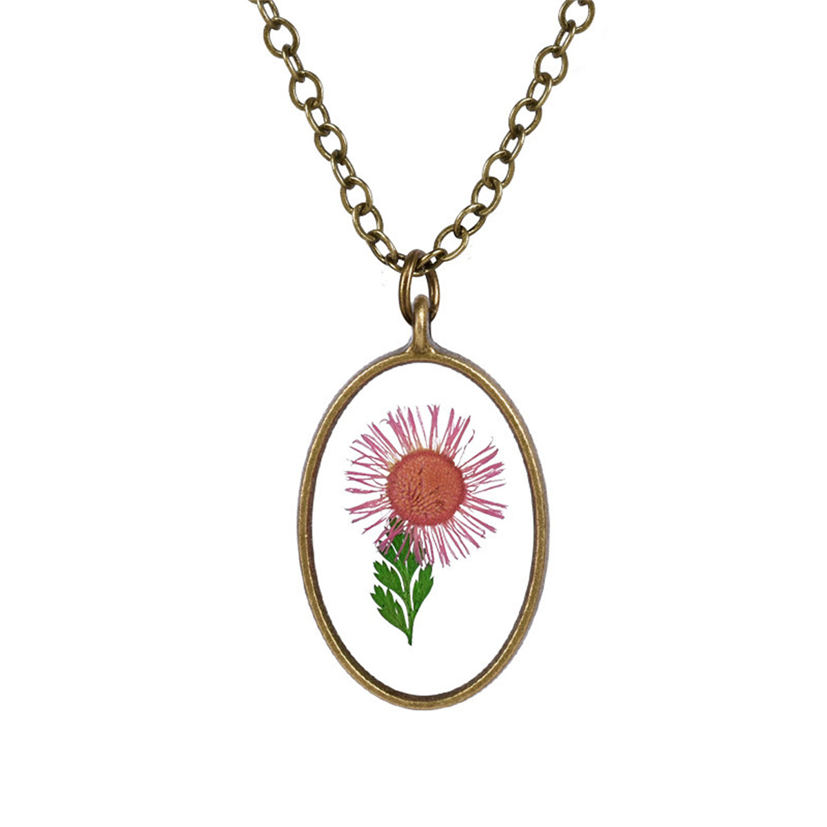 Rose Pressed Flower & 18K Gold-Plated Oval Pendant Necklace