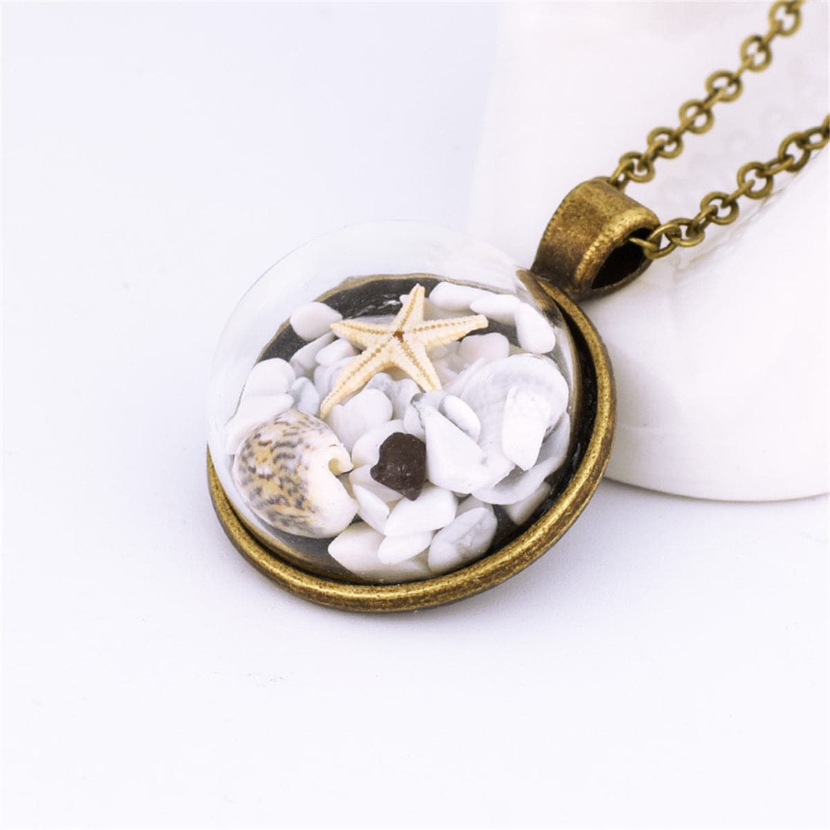 Shell & Glass 18K Gold-Plated Round Pendant Necklace