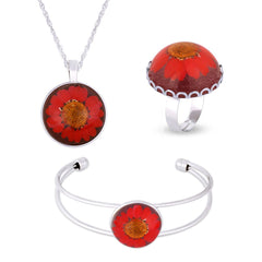 Red Floral Three-Piece Jewelry Set