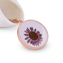 Purple Pressed Mum & 18K Rose Gold-Plated Round Pendant Necklace