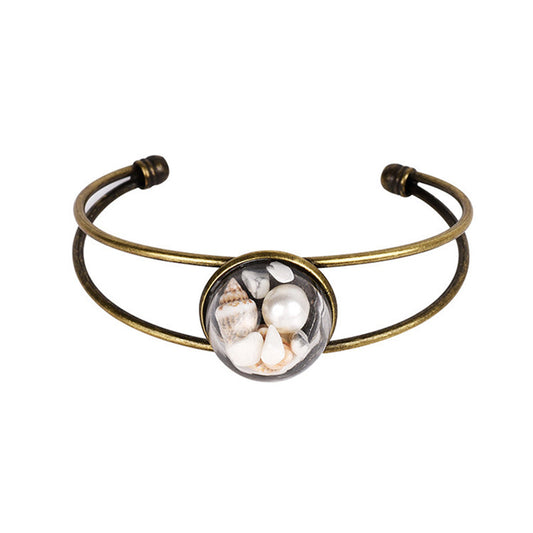 Pearl and Shell 18K Gold-Plated Openwork Round Cuff, gold bracelet for women, everyday style, front view