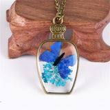 Blue & 18k Gold-Plated Pressed Gypsophila & Butterfly Vase Pendant Necklace