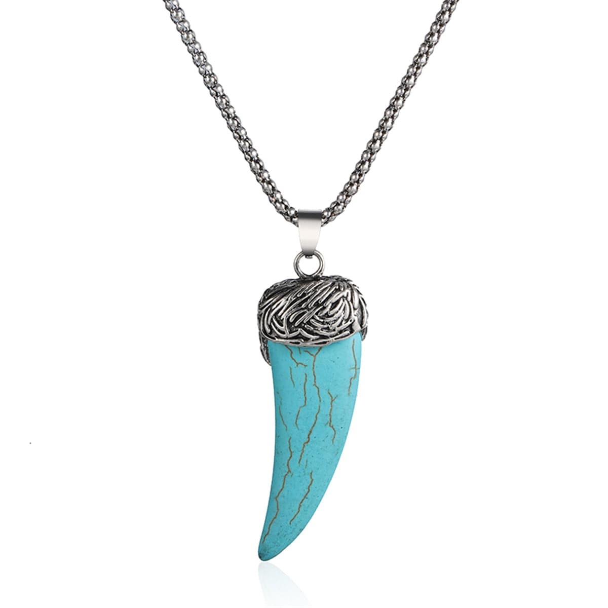 Turquoise & Silver-Plated Horn Pendant Necklace