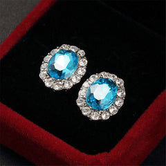 Sea Blue Crystal & Cubic Zirconia Hola Oval Stud Earrings
