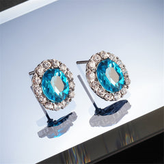 Sea Blue Crystal & Cubic Zirconia Hola Oval Stud Earrings