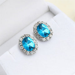 Sea Blue Crystal & Cubic Zirconia Hola Oval Stud Earrings