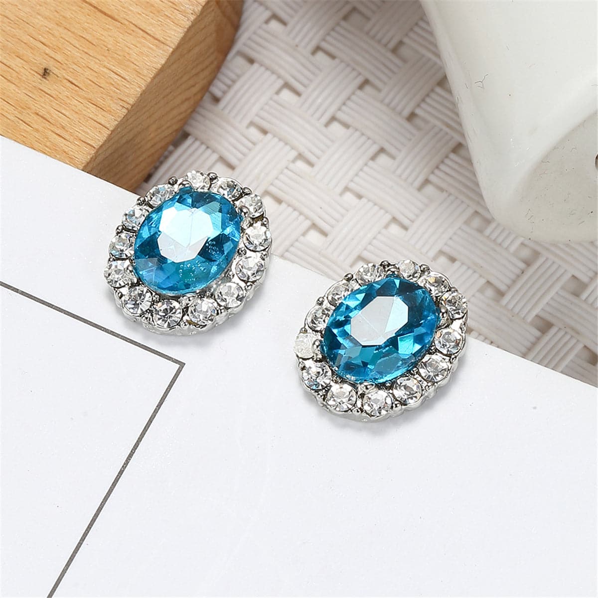Sea Blue Crystal & Cubic Zirconia Hola Oval Stud Earrings
