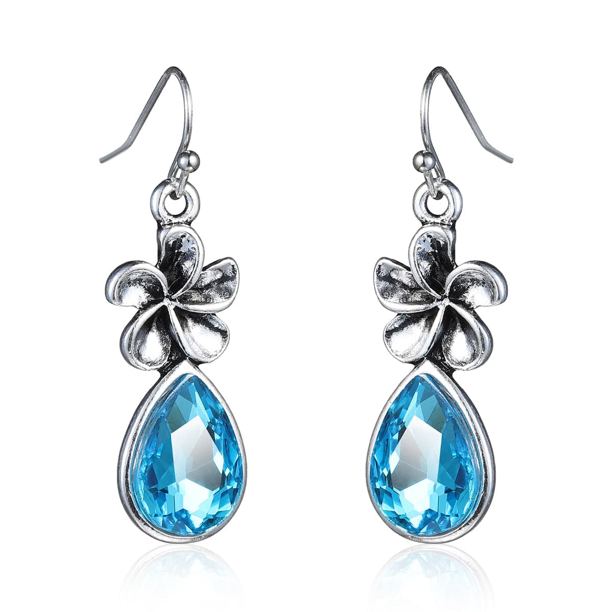 Sea Blue Crystal & Silver-Plated Windmill Drop Earrings
