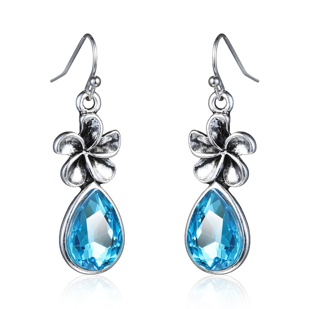 Sea Blue Crystal and Silver-Plated Windmill Drop Earrings, silver drop earrings for women, everyday style, side view