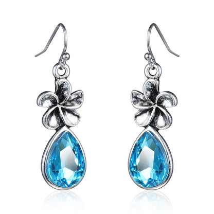 Sea Blue Crystal and Silver-Plated Windmill Drop Earrings, silver drop earrings for women, everyday style, side view