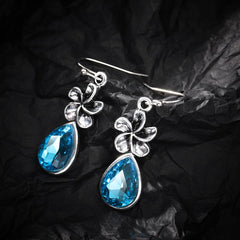 Sea Blue Crystal & Silver-Plated Windmill Drop Earrings