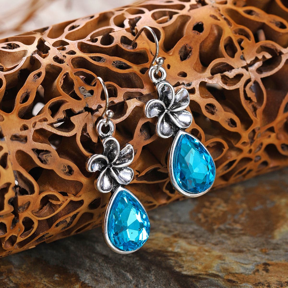 Sea Blue Crystal & Silver-Plated Windmill Drop Earrings