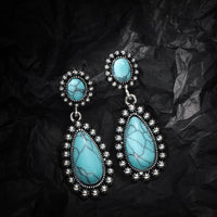 Turquoise & Silvertone Drop Earrings