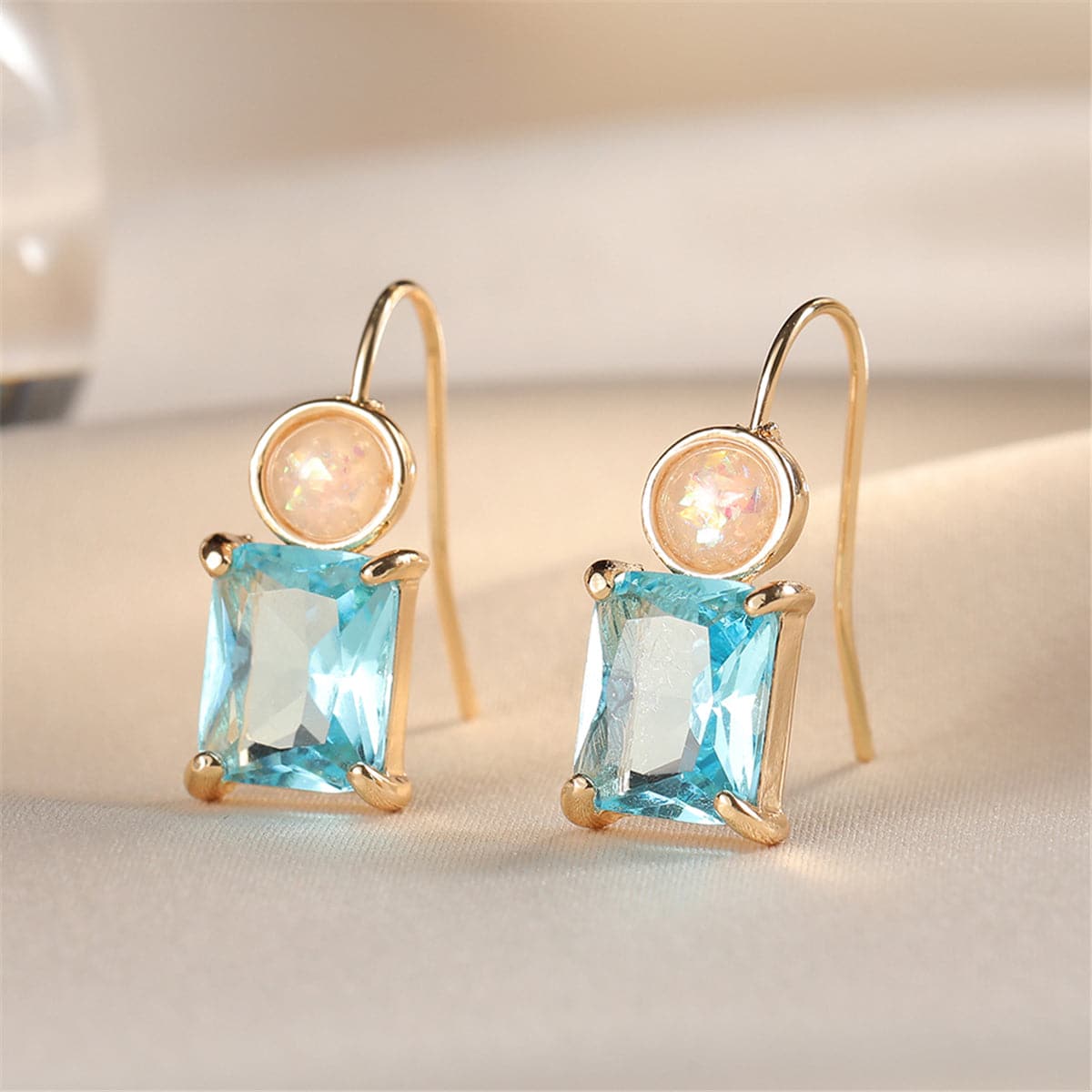 Blue Crystal & Resin Stacked Circle Drop Earrings