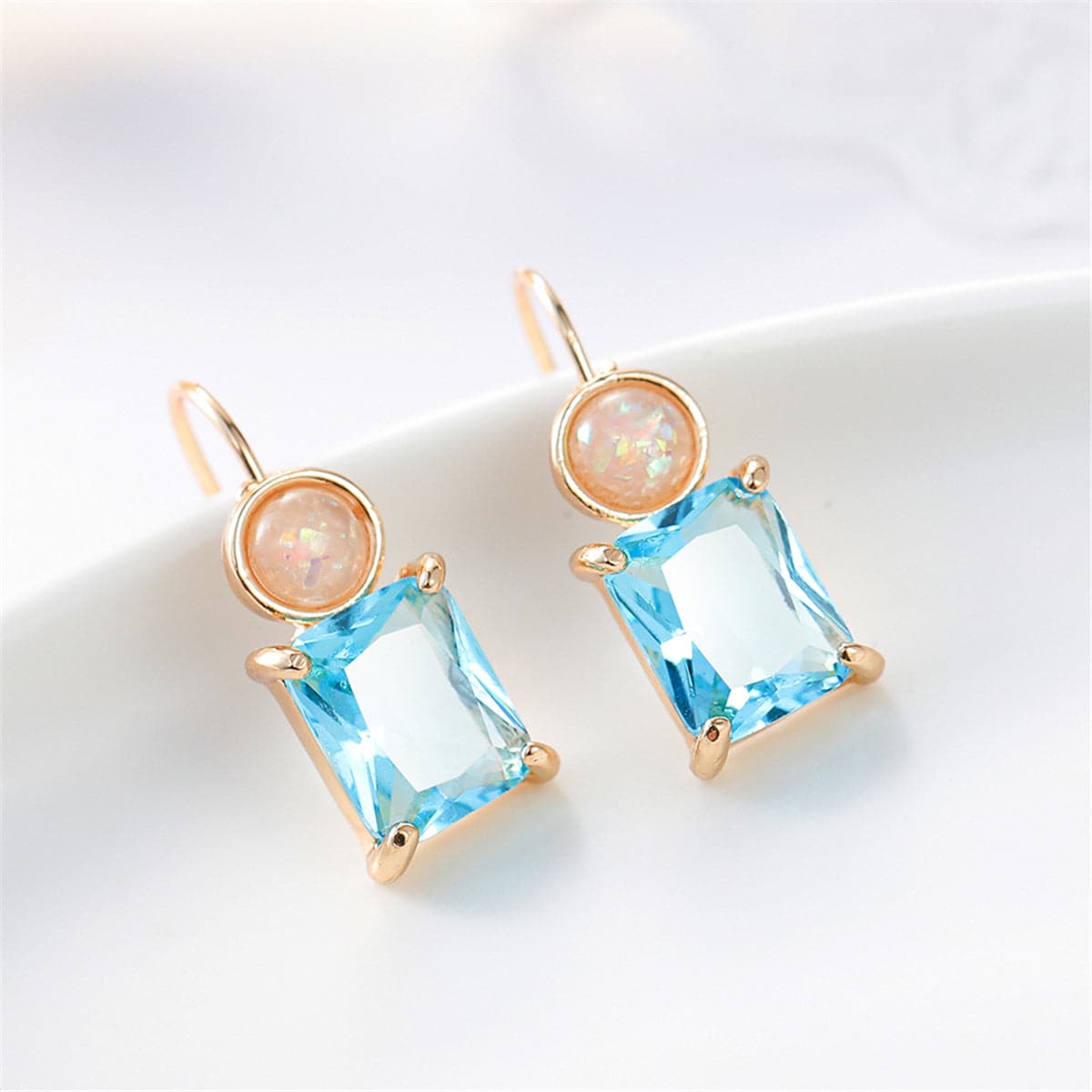 Blue Crystal & Resin Stacked Circle Drop Earrings