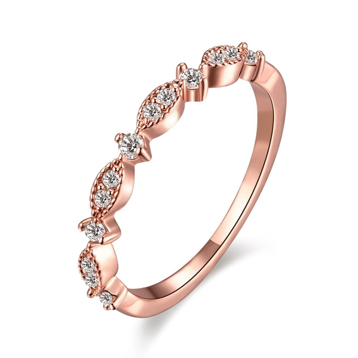 Cubic Zirconia & 18k Rose Gold-Plated Botany Pattern Band - streetregion