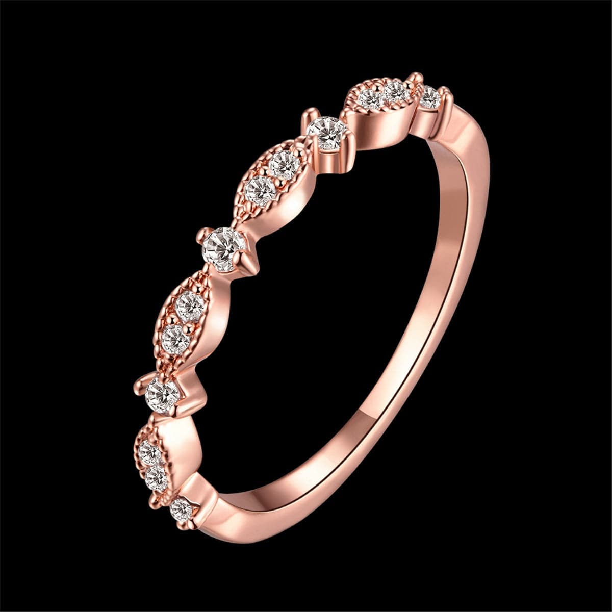 Cubic Zirconia & 18k Rose Gold-Plated Botany Pattern Band - streetregion