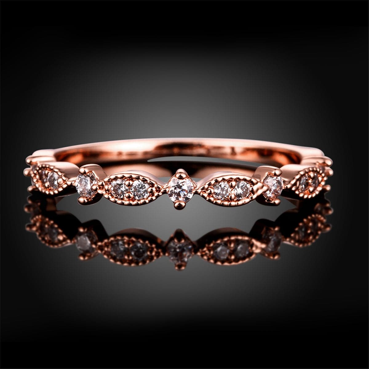 Cubic Zirconia & 18k Rose Gold-Plated Botany Pattern Band - streetregion