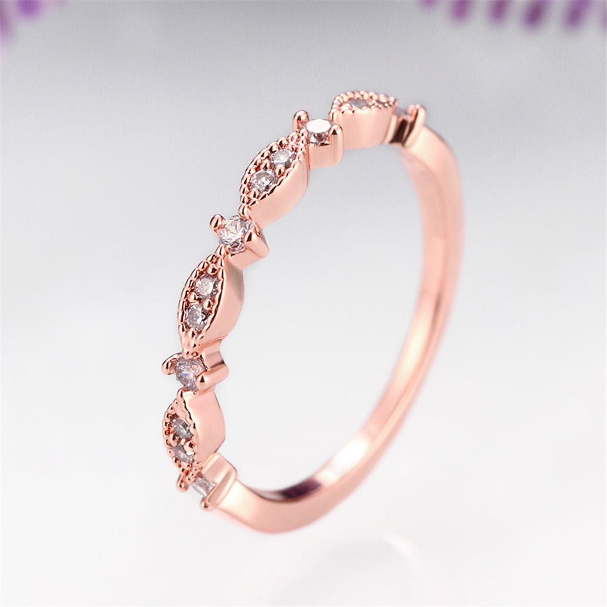 Cubic Zirconia & 18k Rose Gold-Plated Botany Pattern Band - streetregion