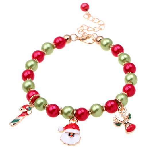 Red Acrylic and Enamel 18K Gold-Plated Christmas Charm Bracelet, gold bracelet for women, everyday style, front view