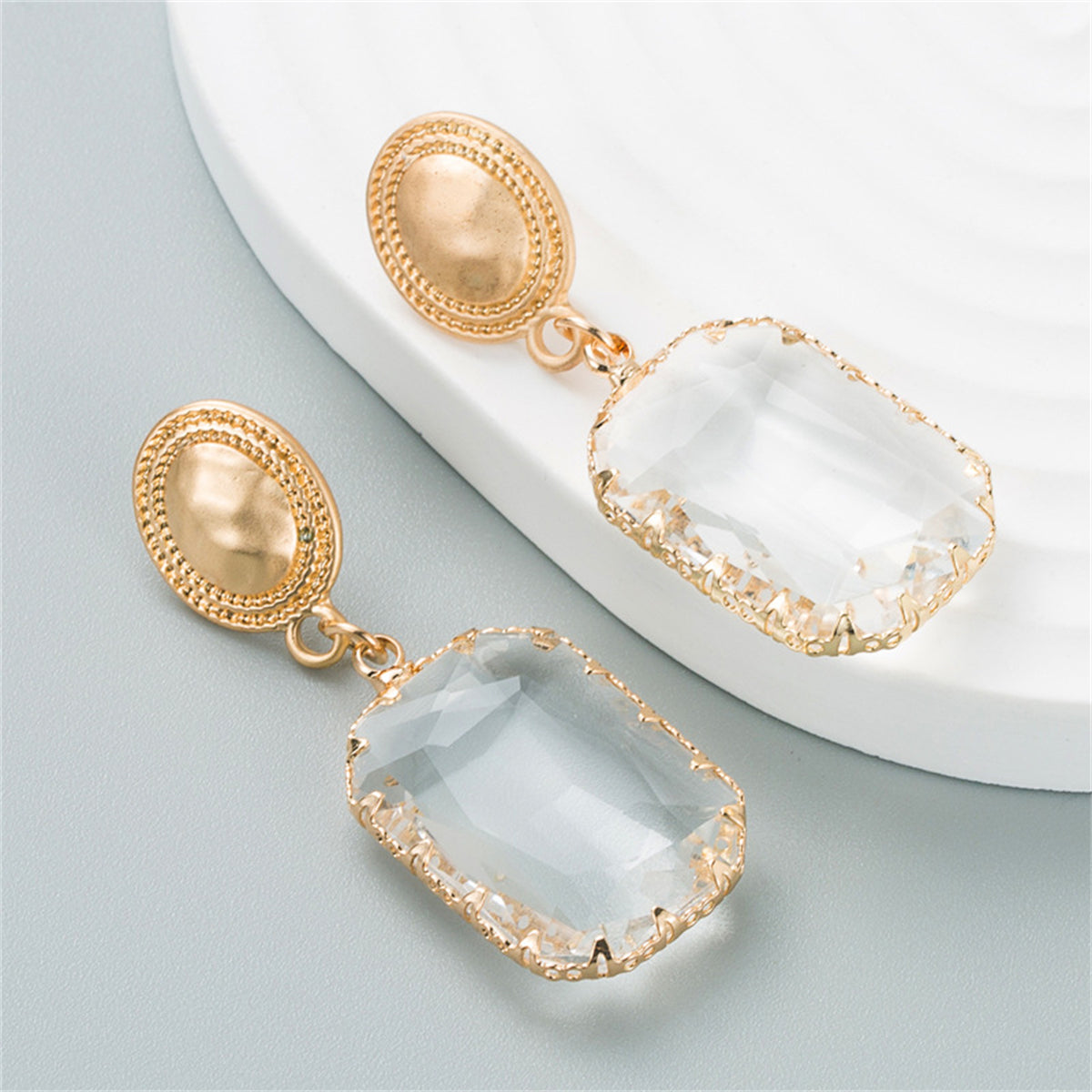 Clear Crystal & 18K Gold-Plated Radiant-Cut Drop Earrings