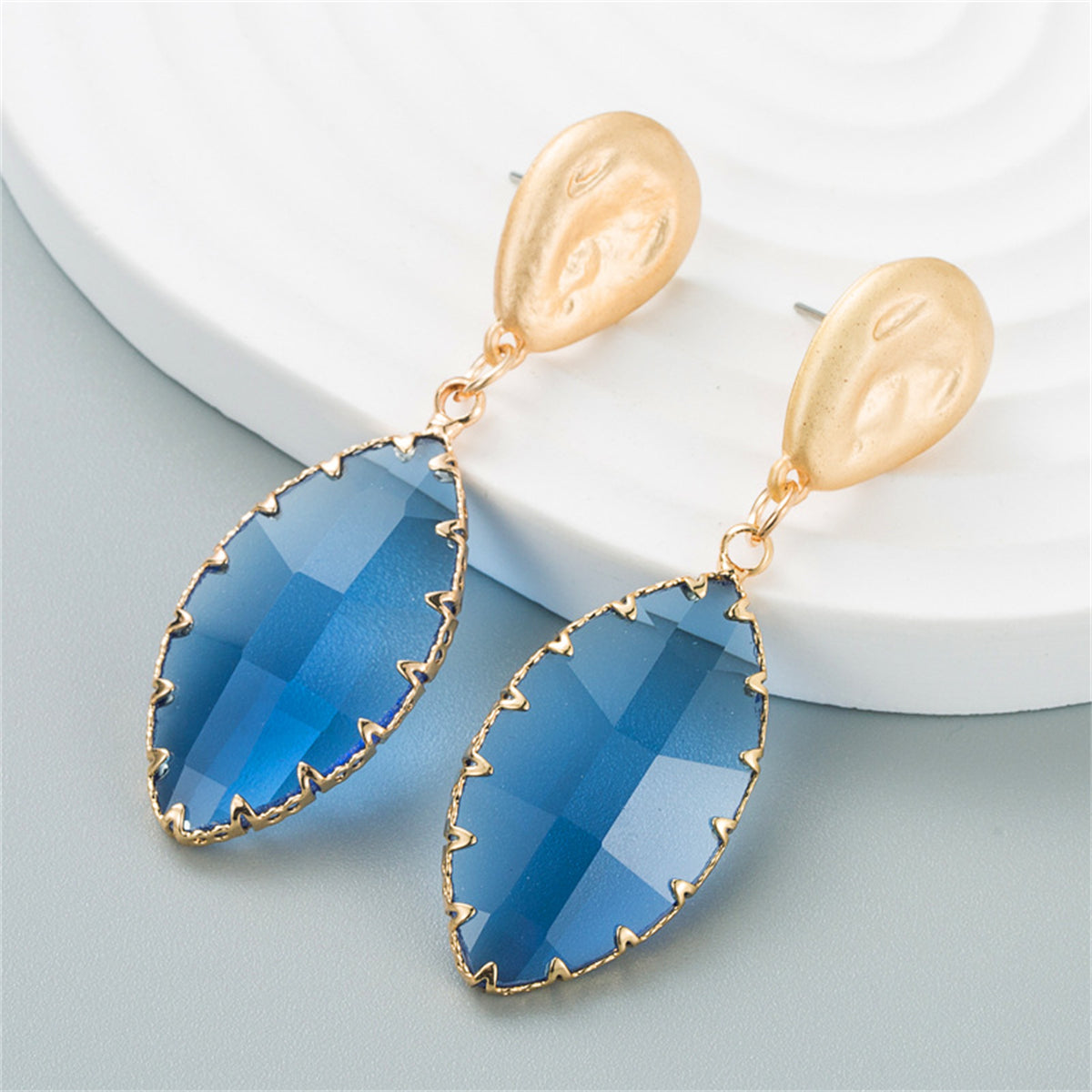 Blue Crystal & 18K Gold-Plated Marquise-Cut Drop Earrings