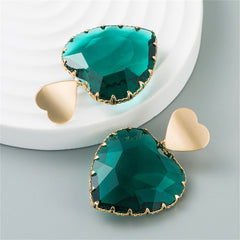 Green Crystal & 18K Gold-Plated Heart Drop Earrings