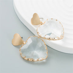 Clear Crystal & 18K Gold-Plated Heart Drop Earrings
