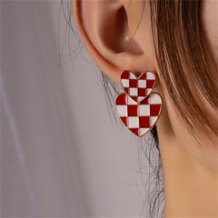Red & 18K Gold-Plated Checkerboard Heart Drop Earrings