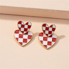 Red & 18K Gold-Plated Checkerboard Heart Drop Earrings