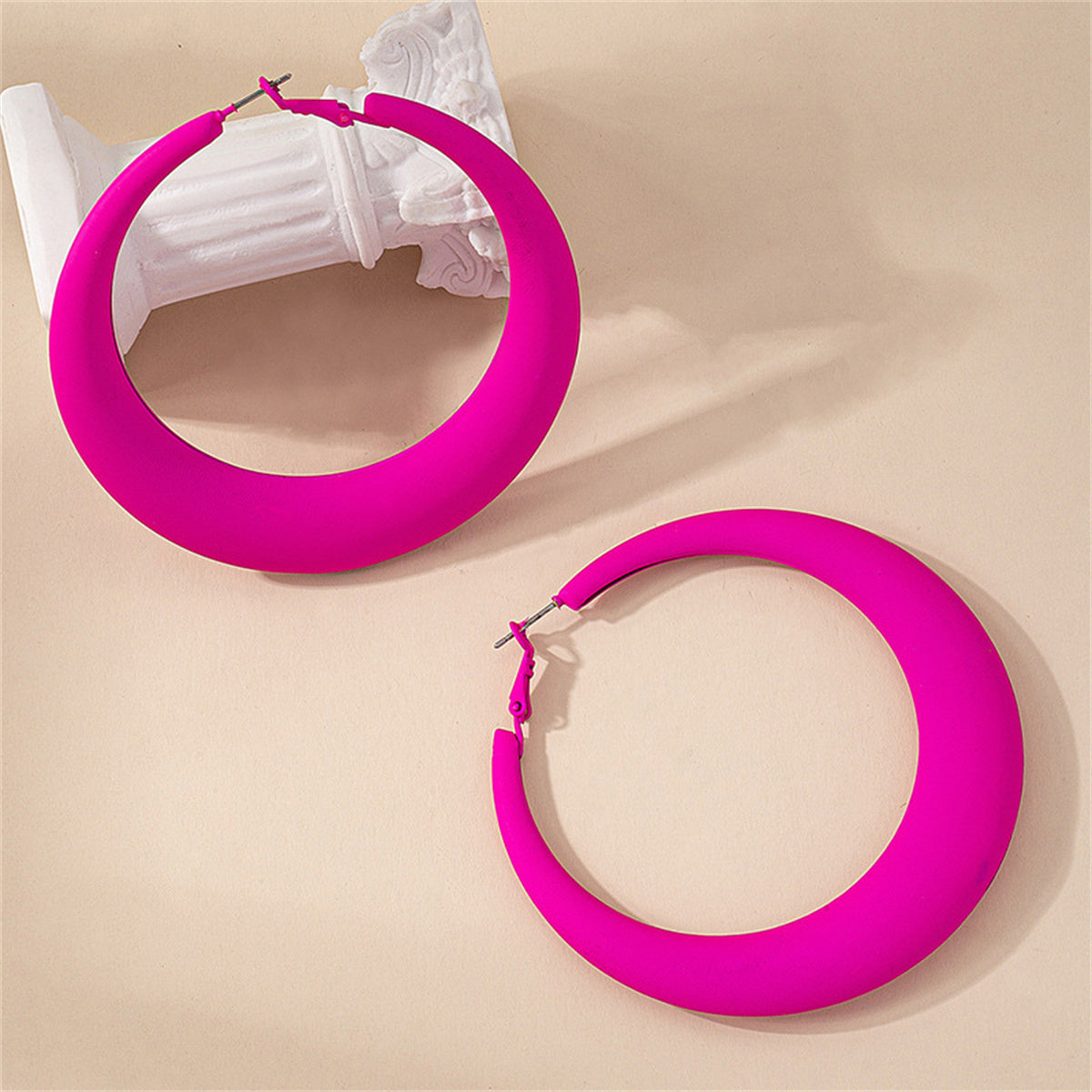 Rose Red Enamel & Silver-Plated Hoop Earring