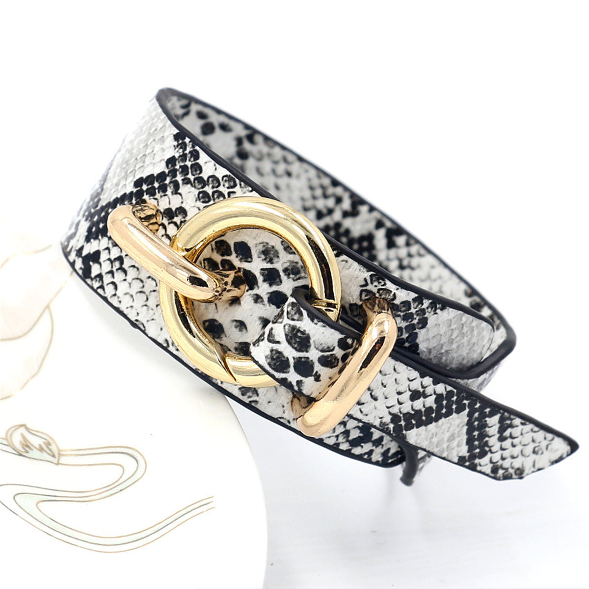 White Polystyrene and 18K Gold-Plated Serpentine Bracelet, gold bracelet for women, elegant gift for her, front view