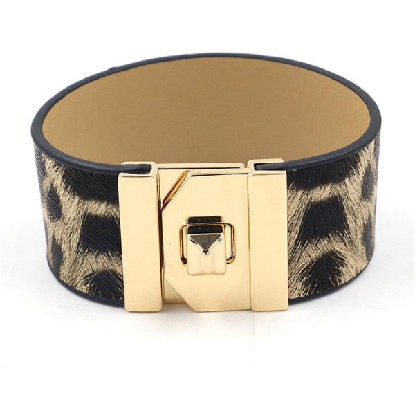 Leather & Goldtone Leopard Bracelet
