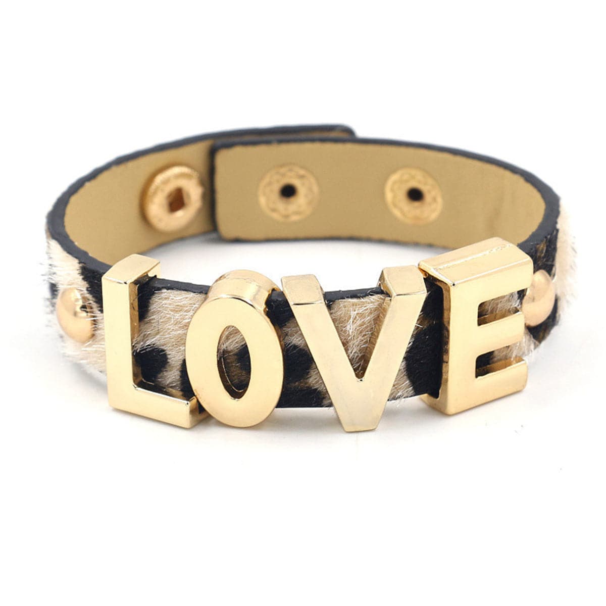Light Coffee Polyurethane & 18K Gold-Plated Leopard 'Love' Bracelet