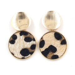 Light Coffee & Black Leopard Horse Hair Round Drop Earrings