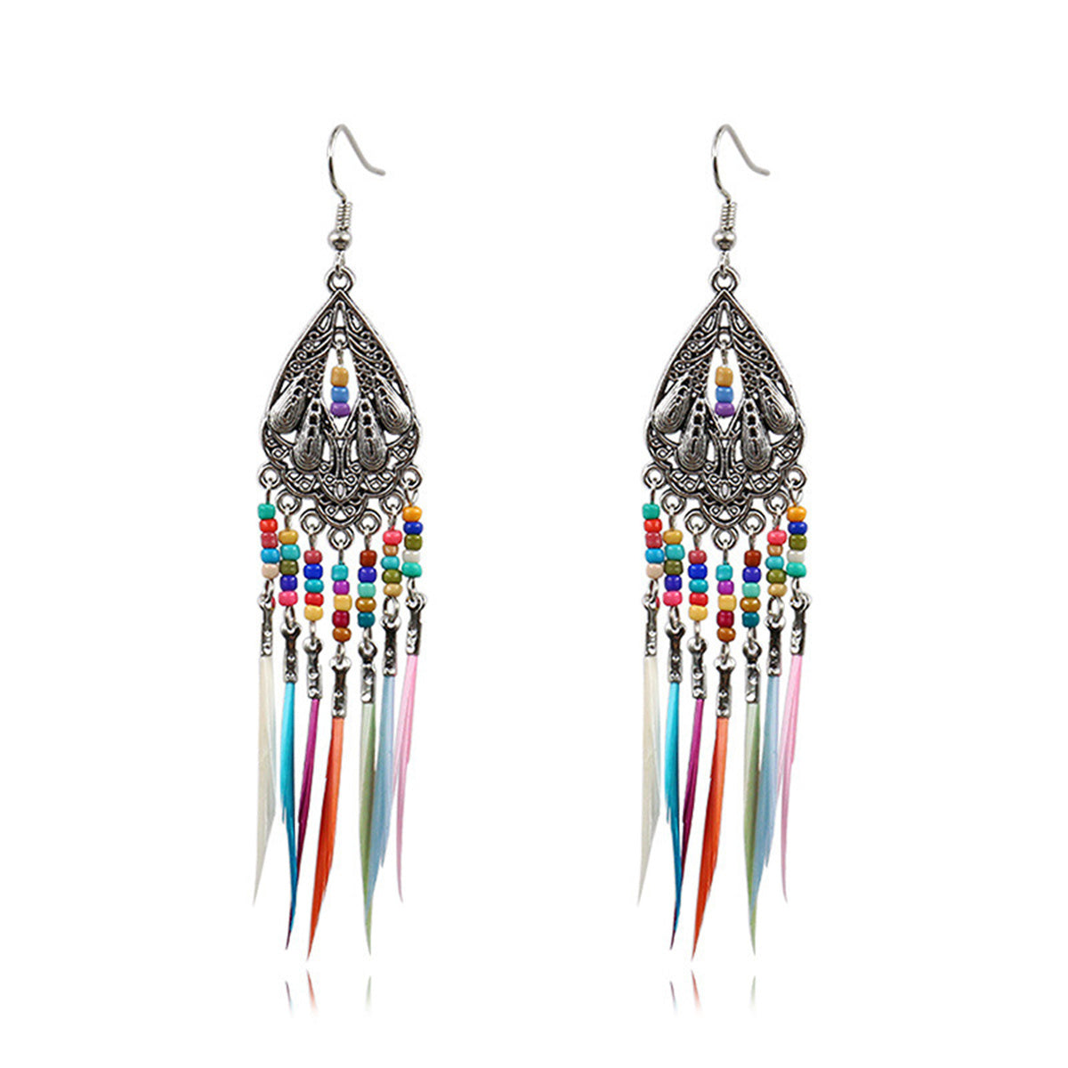 Howlite and Silver-Plated Feather-Accent Drop Earrings, silver drop earrings for women, botanical inspired, side view