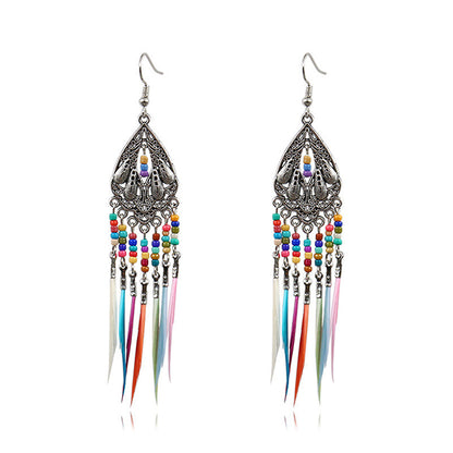 Howlite and Silver-Plated Feather-Accent Drop Earrings, silver drop earrings for women, botanical inspired, side view